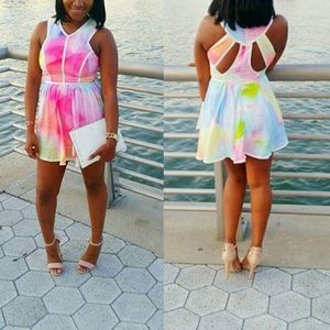 SPLASH of Color Blue TIE DYE SKATER DRESS